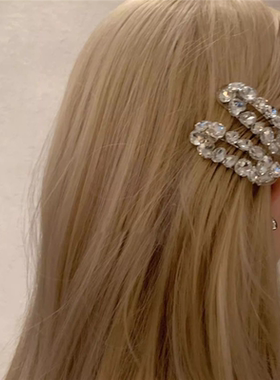 HHBABY高级KR感超锆石网红水钻椭圆形发夹化妆刘海发卡水晶发夹