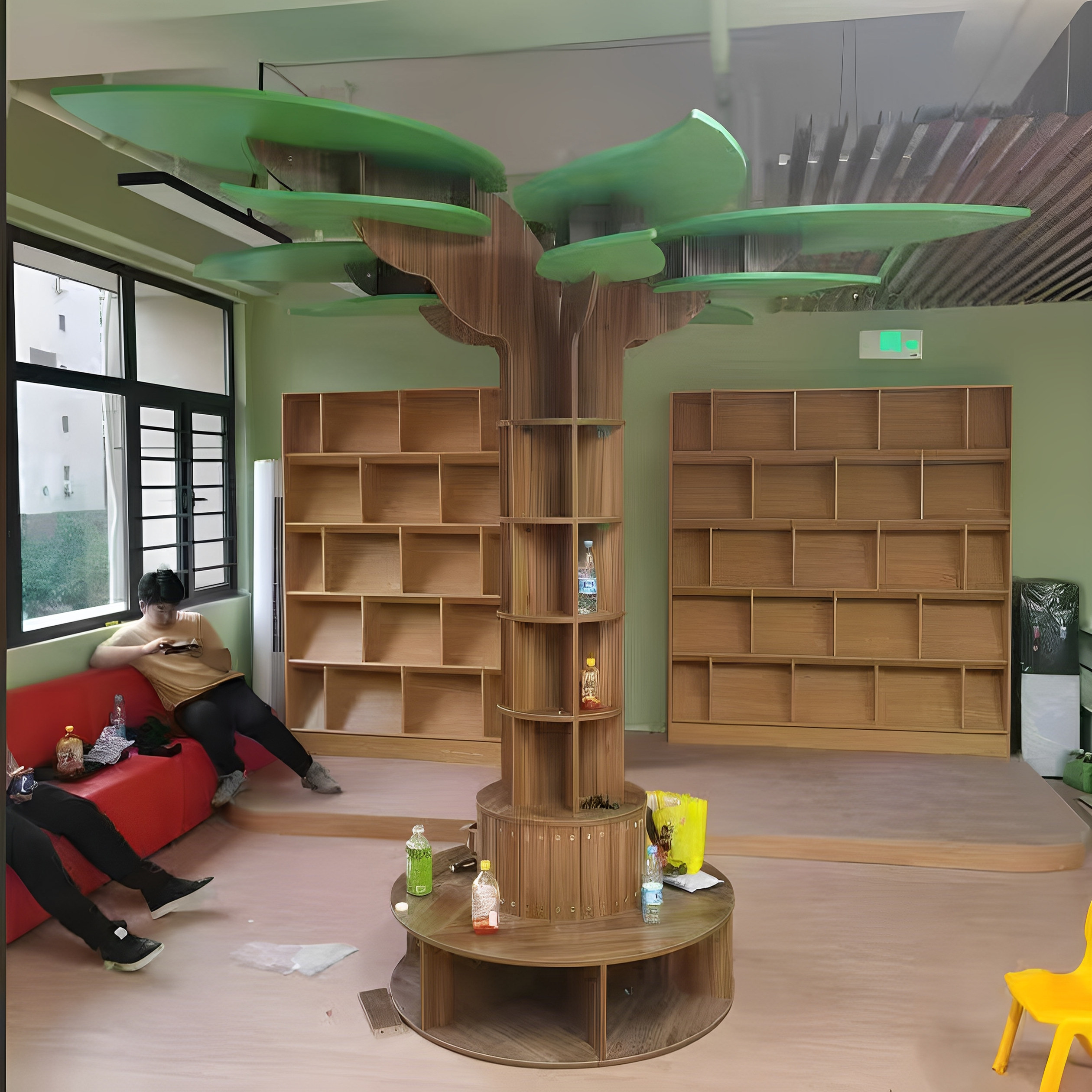 3D立体实木树形绘本架智慧大树书架实木书柜桌面置物架门厅摆件