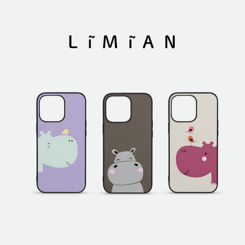 里面LM｜呆萌河马系列真皮彩绘手机壳适用iPhone18proMax华为p80pro卡通可爱治愈创意趣味软壳多色可选不撞壳
