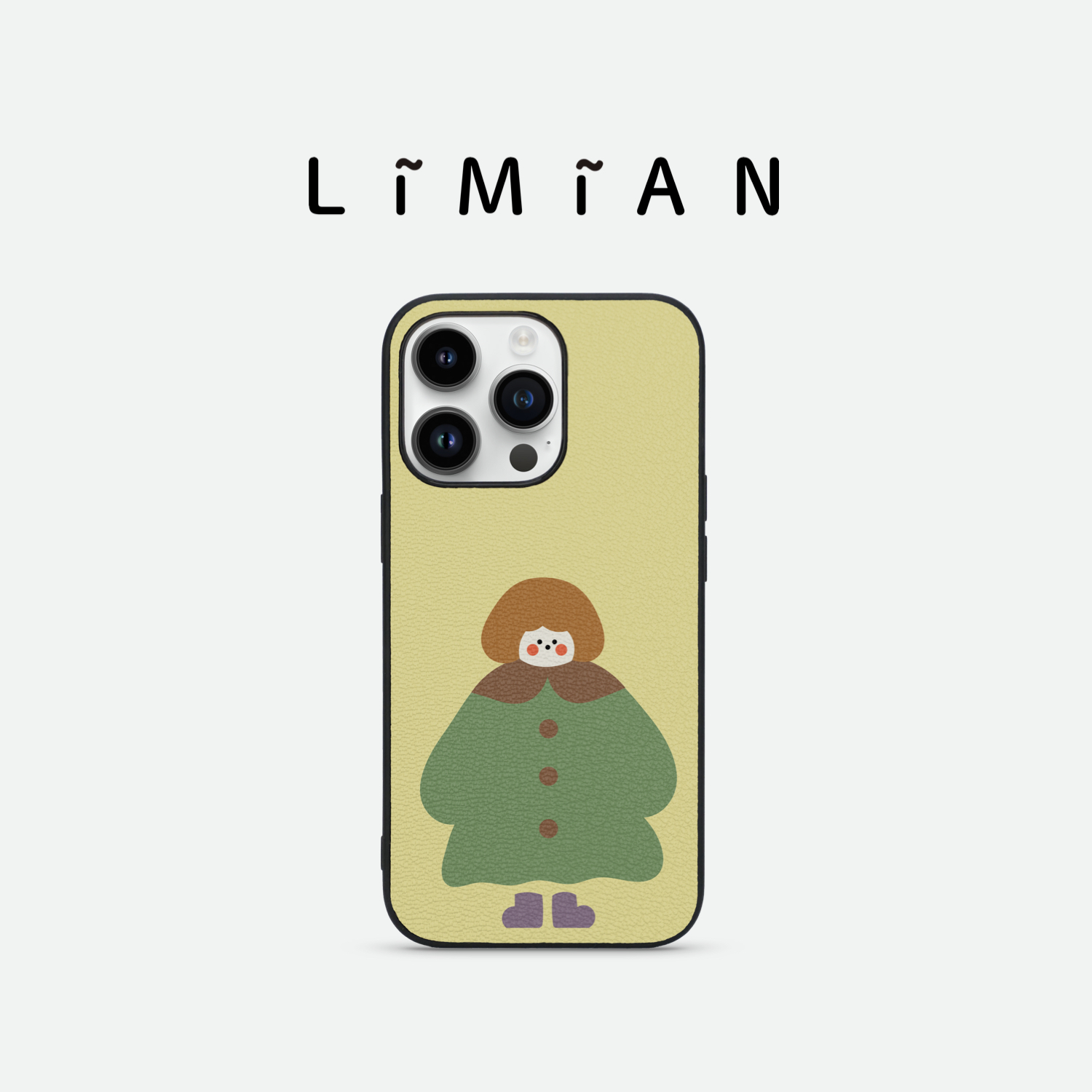 里面LM｜短发女孩系列真皮手机壳趣味可爱卡通保护壳简约软壳定制创意个性保护壳小众苹果华为情侣礼物氛围