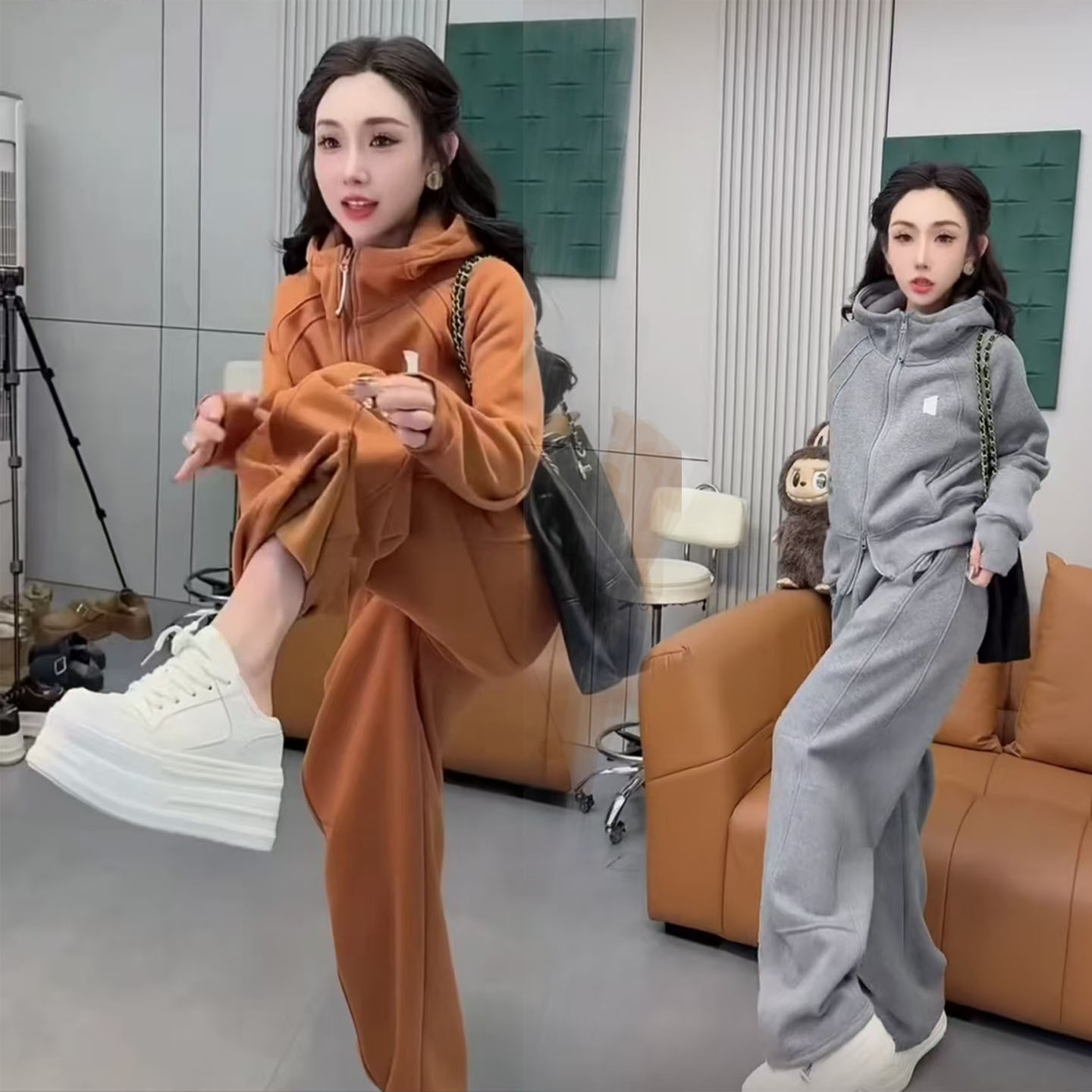 冬季爆款加厚加绒卫衣运动套装女