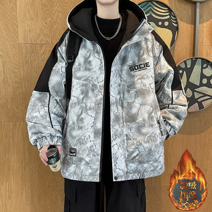 秋冬季青少年加绒加厚抗寒保暖外套男夹克棉服初中高中学生外衣男