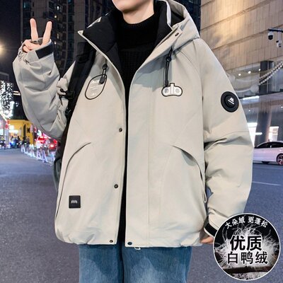 工装羽绒服男款2025新款冬季潮牌宽松青少年初中高中学生加厚外套