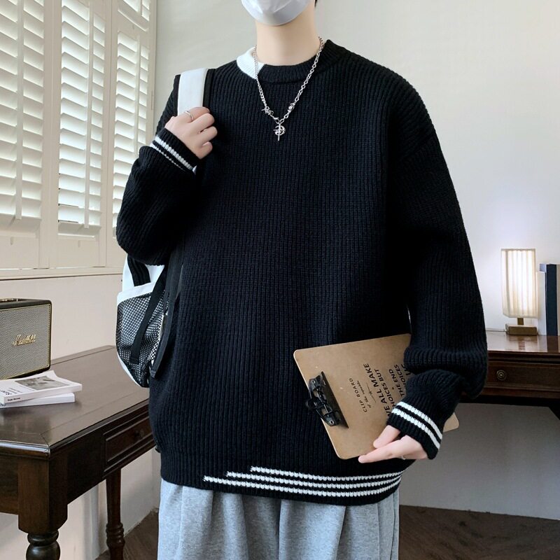 圆领毛衣针织衫青少年2026秋冬季新款套头内搭男装潮流时尚打底衫