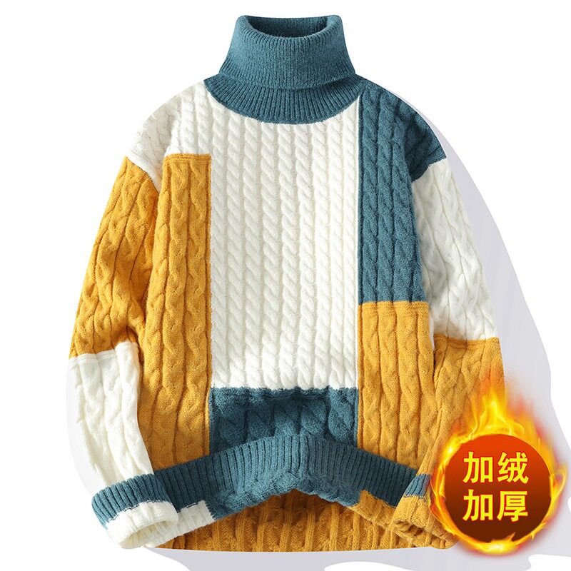 加绒毛衣男冬季2026新款潮牌高领套头打底衫男加厚冬装线衣针织衫