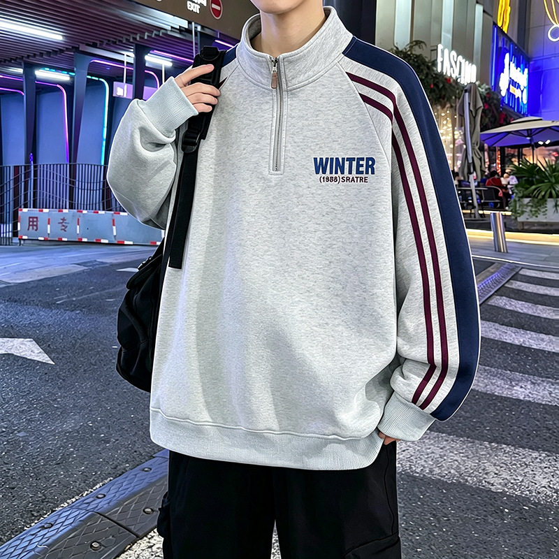 青少年初中学生男生潮流立领卫衣年新款秋季帅气宽松百搭港风上衣