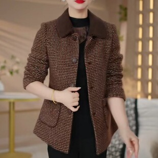 2026秋冬妈妈装时尚小西装外套减龄中年女士秋冬加厚翻领毛呢上衣