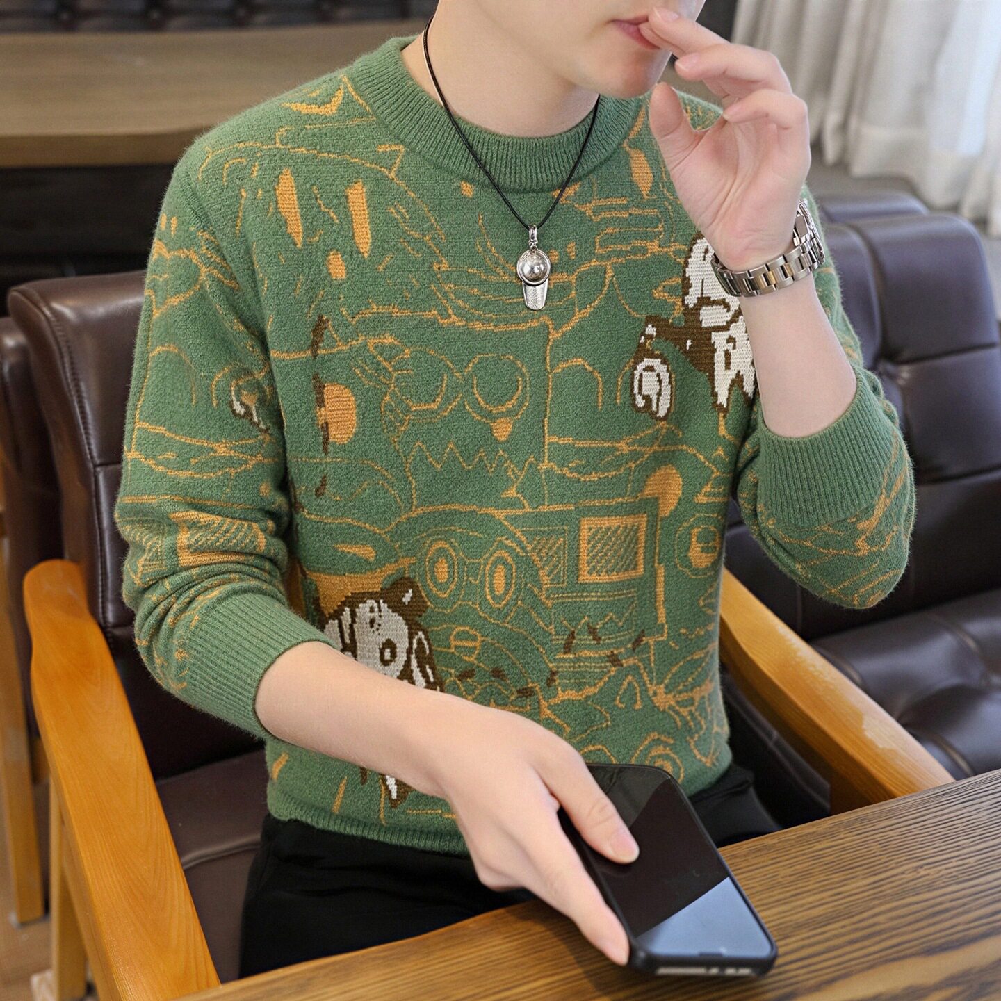 新款男士毛衣针织衫套头圆领打底衫秋冬季春秋修身百搭内搭长袖薄