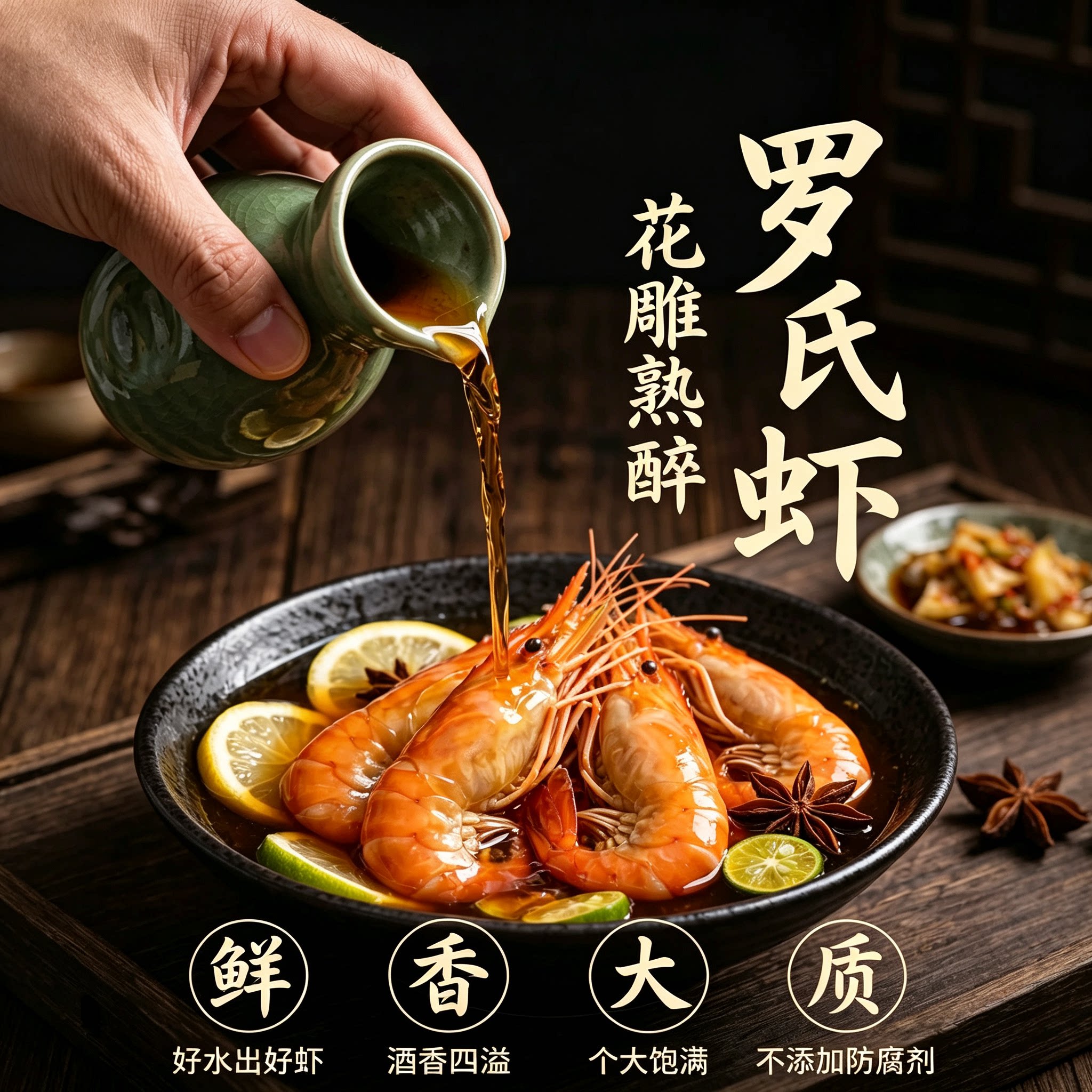 花雕酒醉虾熟醉罗氏虾整只熟食开袋即食大虾鲜活速冻沼虾下酒菜