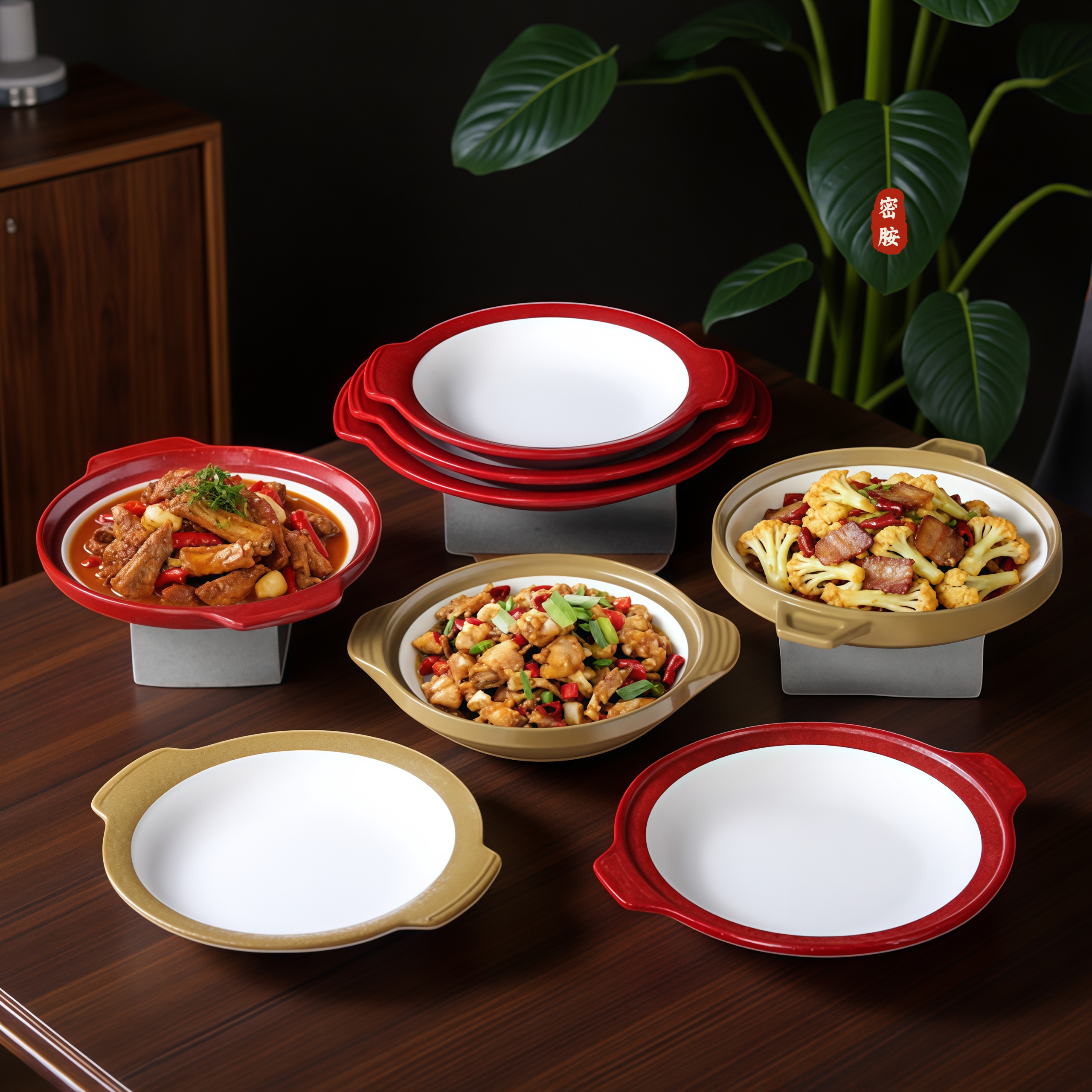 密胺餐具盘子商用饭店炒菜双耳麻辣香锅干锅小龙虾盘红烧肉专用盘