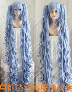 cosplay假发假毛xxxholic全露多露 冰蓝色1.5米150cm长卷马尾长发