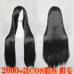 cosplay假毛黑色80CM轻音少女谏山黄泉 桔梗长直发长发斜刘海假发