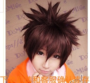 泽田纲吉 收脸冲天反翘 加厚 棕红色深棕色 短发 假毛cosplay假发