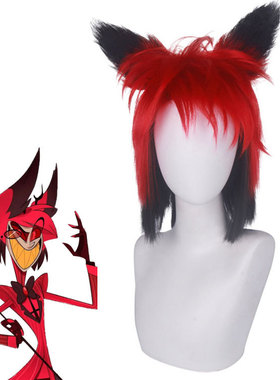 地狱客栈Alastor广播恶魔cos黑红双拼色40CM长发短毛耳朵头皮工艺