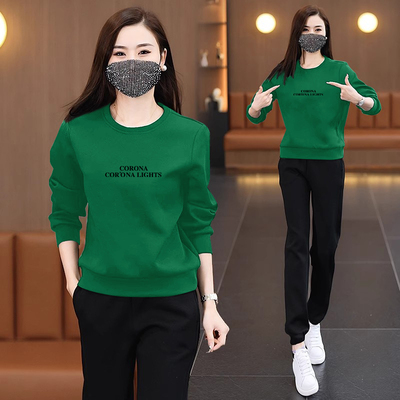 休闲运动服套装女2024春秋冬季新款高档洋气加绒加厚卫衣两件套