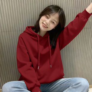 卫衣 时尚 2025宽松休闲加绒加厚外套秋冬长袖 显瘦女士连帽上衣新款