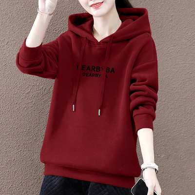 潮流休闲洋气加绒加厚秋冬外套2025新款时尚女士上衣连帽保暖卫衣