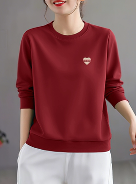 加厚宽松大码休闲时尚长袖2025新款秋冬加绒上衣女士洋气圆领卫衣