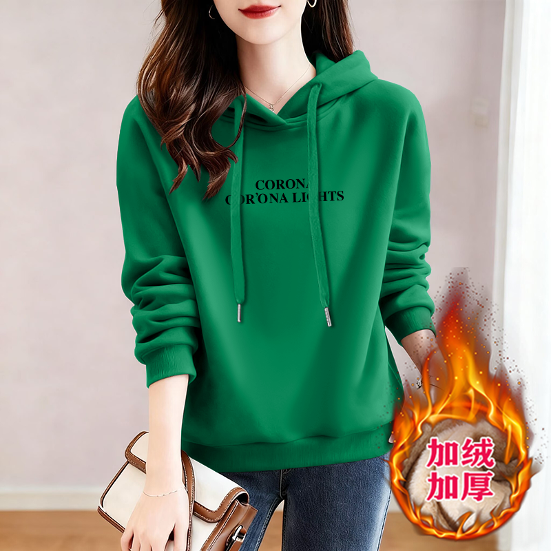 保暖连帽洋气宽松休闲女士秋冬新款时尚卫衣加绒加厚上衣长袖外套