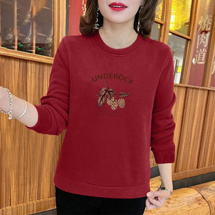 洋气中年圆领加绒百搭上衣外套 时尚 韩版 休闲小个子卫衣女春秋新款