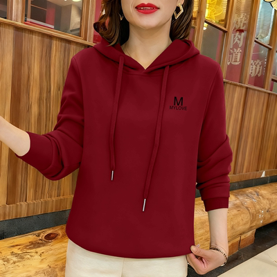 连帽洋气宽松休闲长袖上衣2025新款秋冬加绒加厚女士卫衣时尚外套