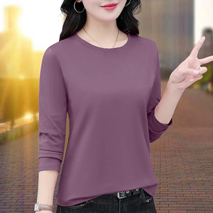 宽松打底大码 中年长袖 百搭时尚 秋季 洋气简约上衣t恤 女士2025新款