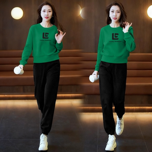 加厚女士休闲运动套装 加绒通勤洋气宽松两件套长袖 秋冬时尚 新款