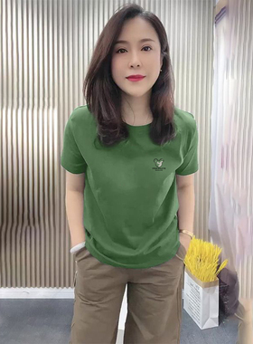 2024年春夏季新款冰丝短袖t恤女士时尚小众休闲洋气显瘦体恤上衣