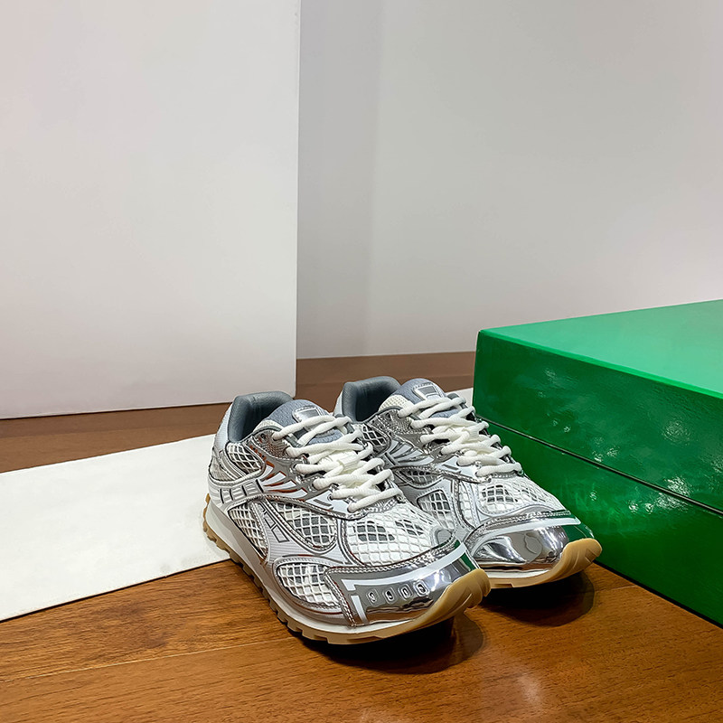 thumbnail for Wang Yibo and Zhou Yutong's Same Style Silver Diamond-Patterned Woven Dad Sneakers for Men and Women, Couple Casual Sports Shoes