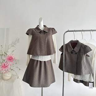 ifashion法式格纹娃娃衫上衣女26秋新品学院风直筒连衣裙半裙套装
