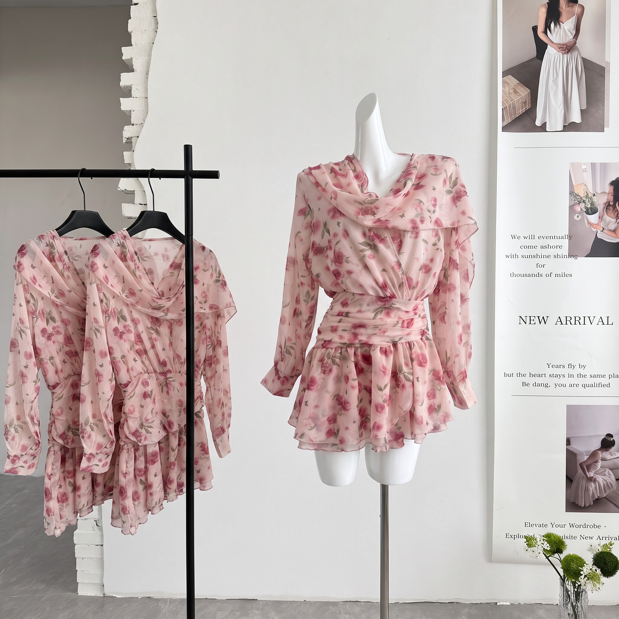 ifashion自制2026新款法式明媚感碎花雪纺连衣裙女秋蓬蓬短裙图片