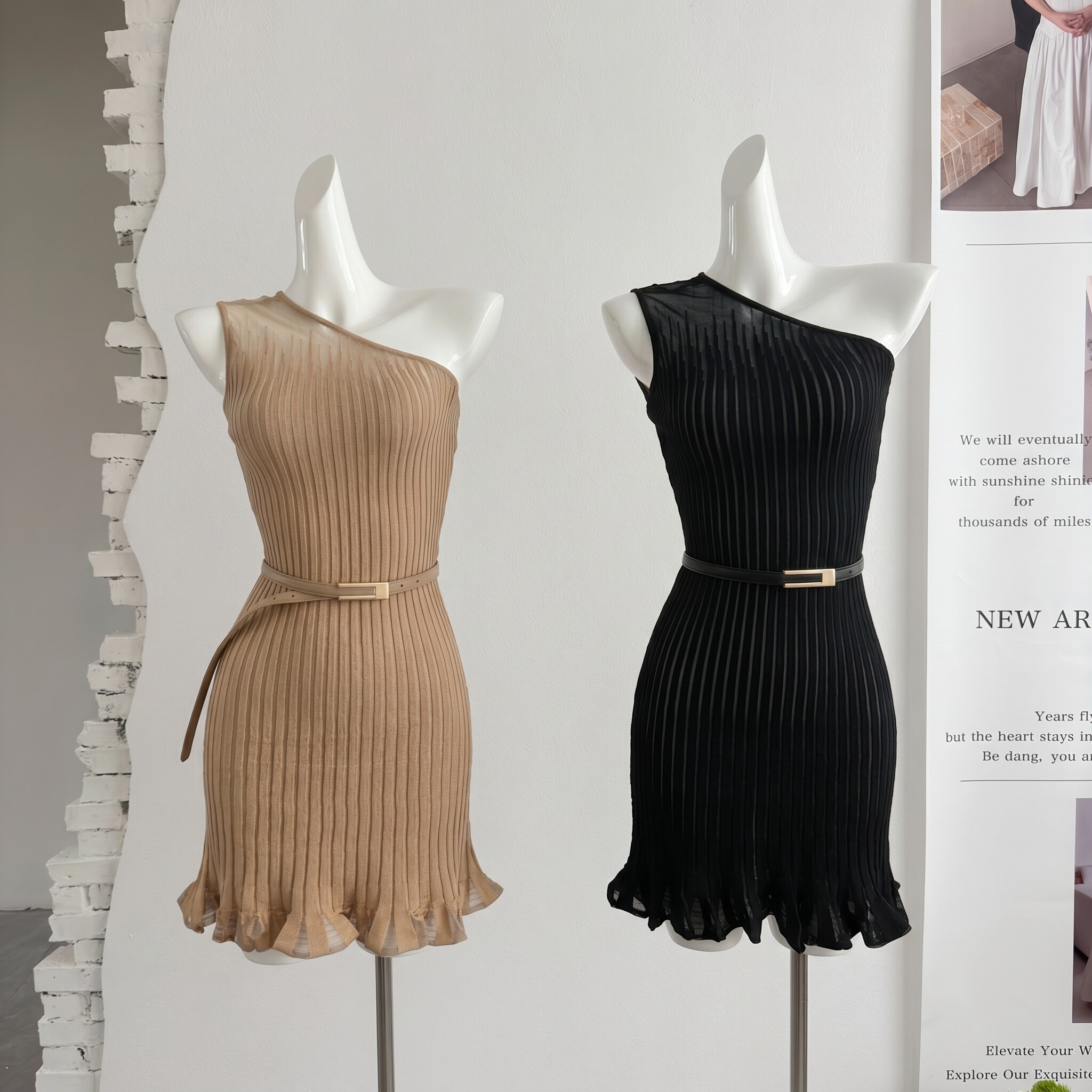 ifashion自制晚风法式露肩吊带针织连衣裙简约无袖夏季气质短裙图片