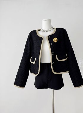 ifashion自制新款小香风家气质风小香风外套短外套配胸花25913