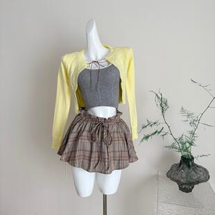 ifashion自制2026新款 miu系奶黄色咖色系带开衫外套系列套装