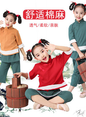 小荷风采我心中的河演出服儿童摇啊摇童趣红色先锋红缨枪舞蹈服装