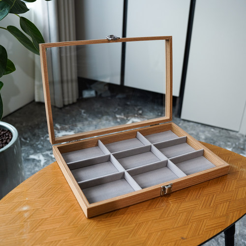 火机收纳盒防尘9格梨花木纹灰绒