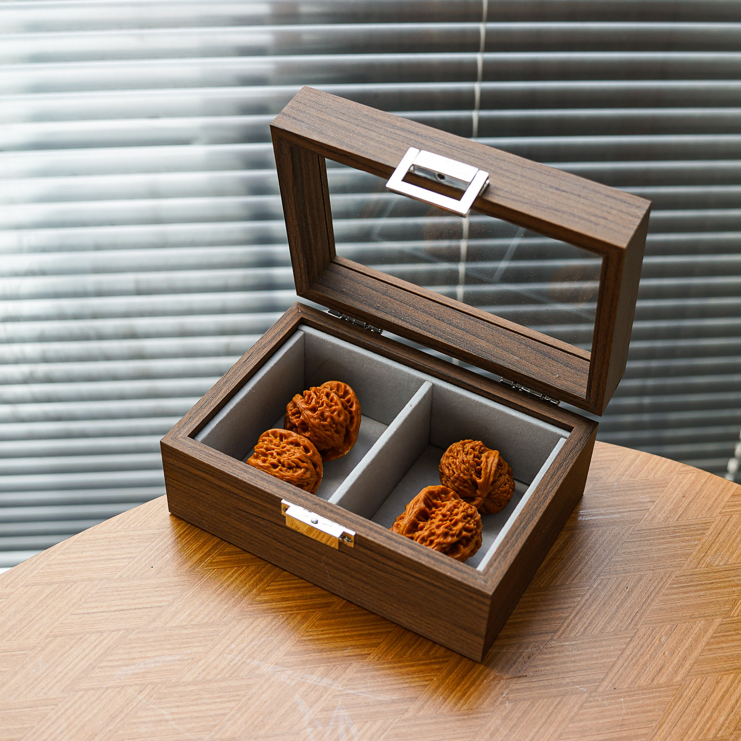 核桃收纳盒2格玻璃带盖防尘文玩佛珠展示收藏盒 手饰品首饰盒时尚,收纳整理,首饰盒,淘宝优惠券,粉丝福利购,淘宝优惠卷