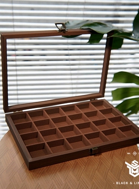 黑胡桃纹木质高端时尚24格珠宝首饰收纳展示箱戒指手链手串饰品盒