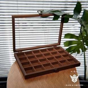 黑胡桃纹木质高端时尚 24格珠宝首饰收纳展示箱戒指手链手串饰品盒