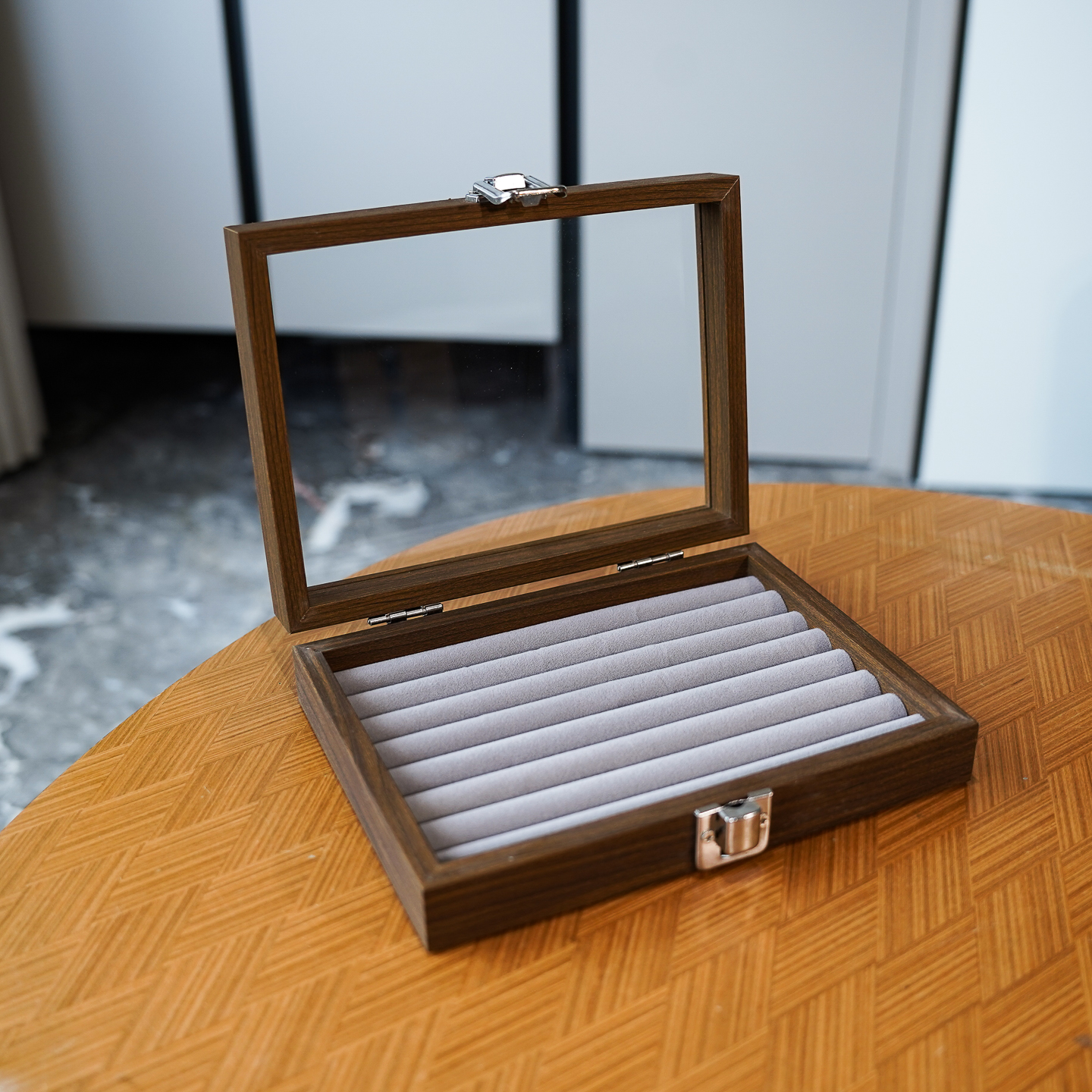 小号款黑胡桃木纹戒指首饰收纳盒