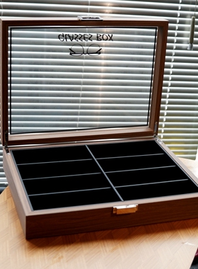 8位眼镜收纳盒 胡桃木纹高级感透明玻璃盖太阳墨镜手表高品展示盒