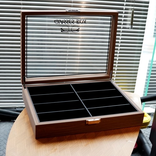 玻璃盖透明大容量木纹眼镜收纳盒