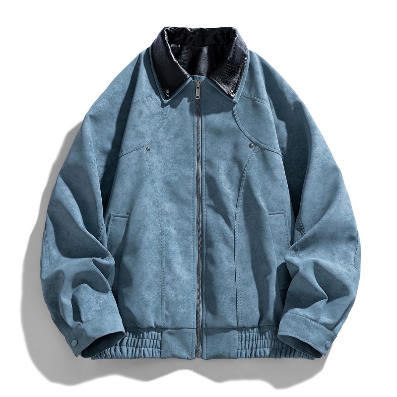 机车秋季男款皮衣棒球服美式PU水洗宽松翻领