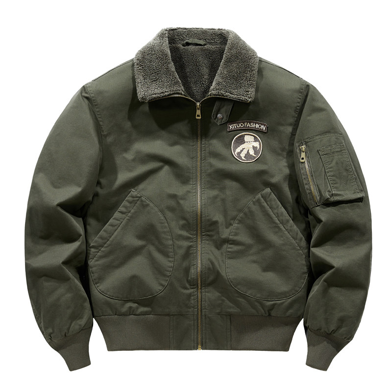 新款白底冬季男棉服外套复古加绒羊羔绒加厚保暖翻领