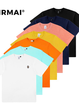 MMLABCREW MRMAI刺绣logo白黑浅蓝粉橘色简约百搭纯色纯棉短袖T恤