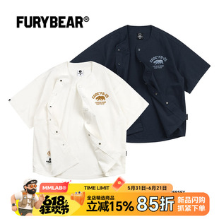 FB25系列熊怒美式复古风棉质短袖棒球衫白色藏青宽松棒球服外套