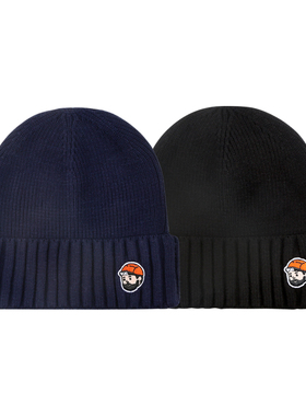 MMLAB MRMAI系列秋冬简约LOGO刺绣藏青黑色针织毛线帽保暖护耳帽