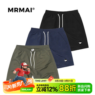 沙滩五分裤 宽松短裤 LOGO刺绣黑色藏青速干健身运动薄款 MRMAI夏季