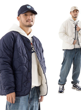 MCREW WILDNESS户外秋冬刺绣藏青米白加厚夹棉两面穿夹克棉衣外套