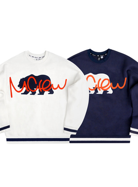 MCREW 加州熊贴布刺绣秋冬男女宽松蝙蝠袖落肩白色藏青加绒厚卫衣